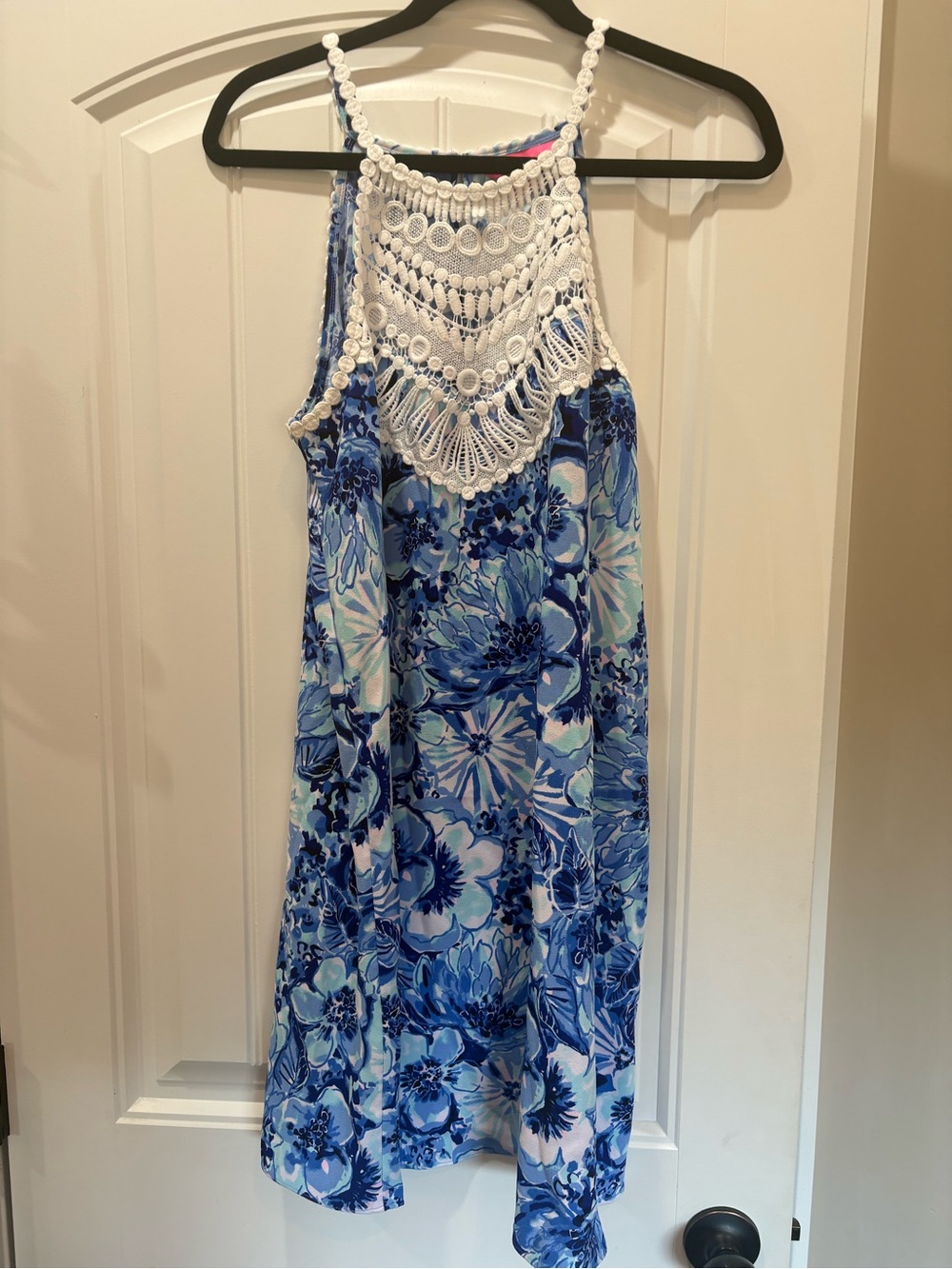 Lilly Pulitzer Blue Floral Crochet-Yoke Mini Dress